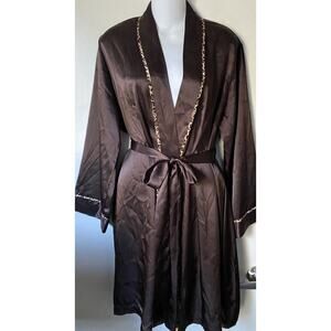 Morgan Taylor Intimates Women's Medium Kimono Robe Brown Satin Pockets